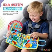 Montessori Activiteiten Boek - Nederlands - Busy Board - Perfect voor op Vakantie - Klok lezen - Motoriek Map voor Thuis en Onderweg - Leren Veter Strikken - Activiteitenboek - Vaardigheden Kinderen - Educatief Spel - Dinosaurus blauw
