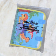 Montessori Activiteiten Boek - Nederlands - Busy Board - Perfect voor op Vakantie - Klok lezen - Motoriek Map voor Thuis en Onderweg - Leren Veter Strikken - Activiteitenboek - Vaardigheden Kinderen - Educatief Spel - Dinosaurus blauw