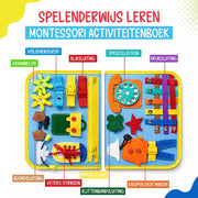 Montessori Activiteiten Boek - Nederlands - Busy Board - Perfect voor op Vakantie - Klok lezen - Motoriek Map voor Thuis en Onderweg - Leren Veter Strikken - Activiteitenboek - Vaardigheden Kinderen - Educatief Spel - Dinosaurus blauw